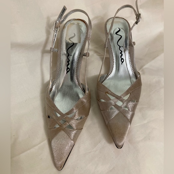 NINA Leather/Silk Sling Back Pumps 6.5M NWOT - Picture 2 of 7